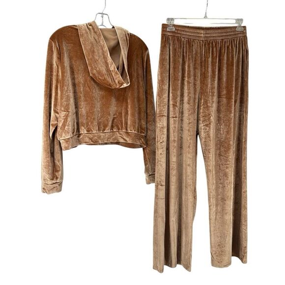 Victorias Secret Velour Track Suit Set Tan Size L XL Rhinestone Logo Lounge - Picture 10 of 10